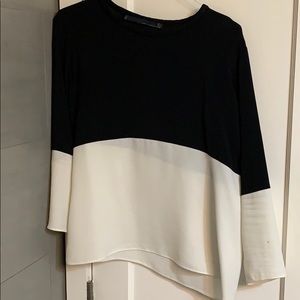 Zara black white blouse top L